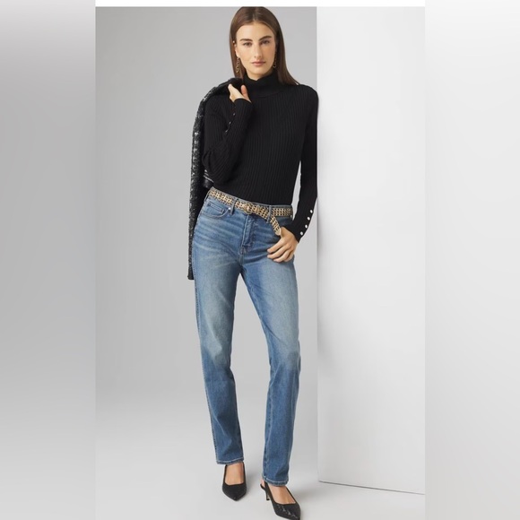 NWT White House Black Market Black Ribbed Turtleneck Sweater With Button Sleeve - Picture 3 of 5